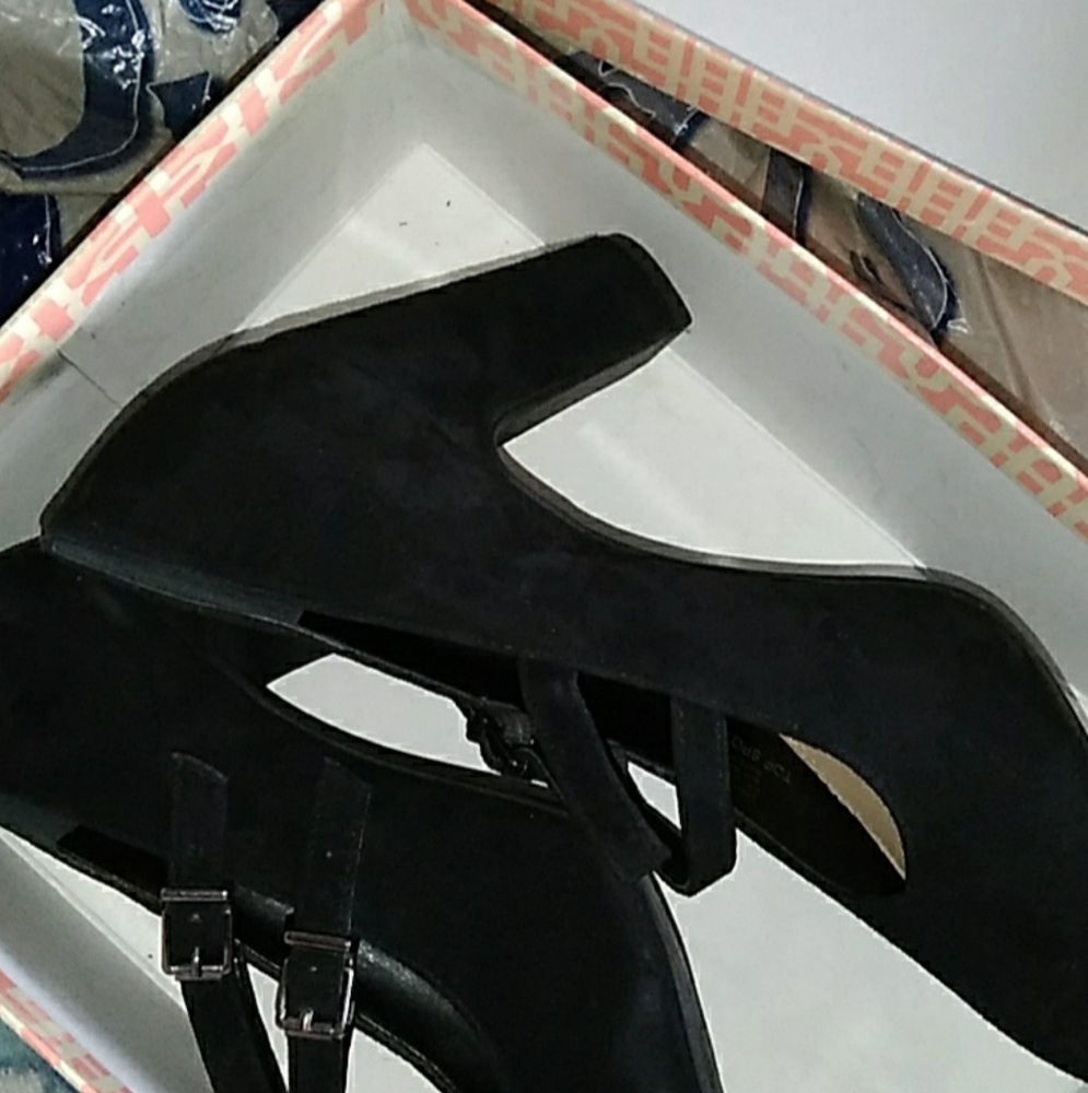 2 - Strapped, Black,Size 10 Suede, Wedged High Heels - bought from Dillards